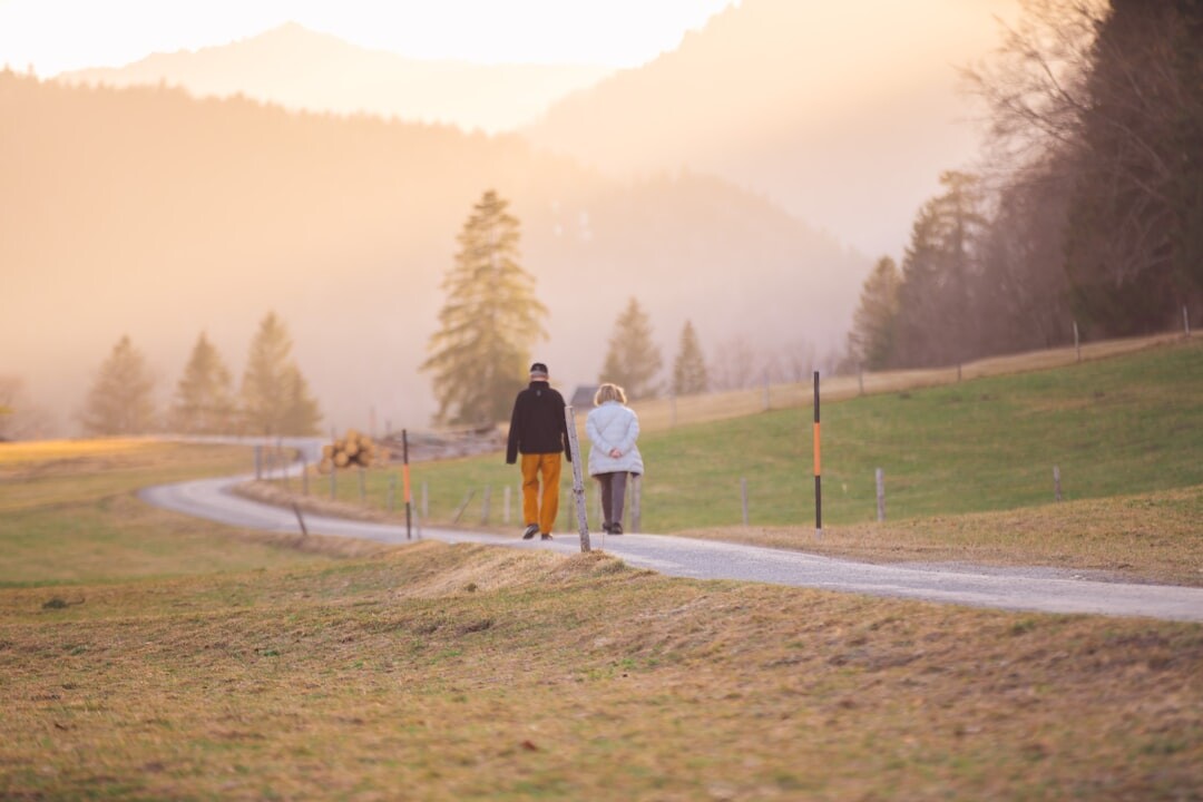 senior couple walking safely