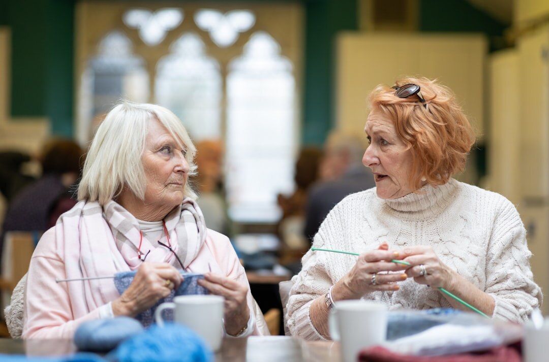 senior woman knitting